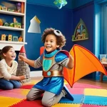 놀이치료에서의 놀이 주제별 효과 - **Prompt:** A diverse group of joyful children, aged 6-9, engaged in imaginative role-play within a ...