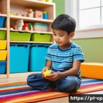 놀이치료사 윤리적 문제와 해결 사례 - **Prompt:** A heartwarming scene in a brightly lit, colorful play therapy room. A child, approximate...