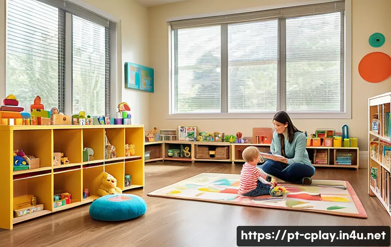 놀이치료사 이직 성공기 - A warm and inviting therapy room designed for play therapy with children, featuring colorful educati...