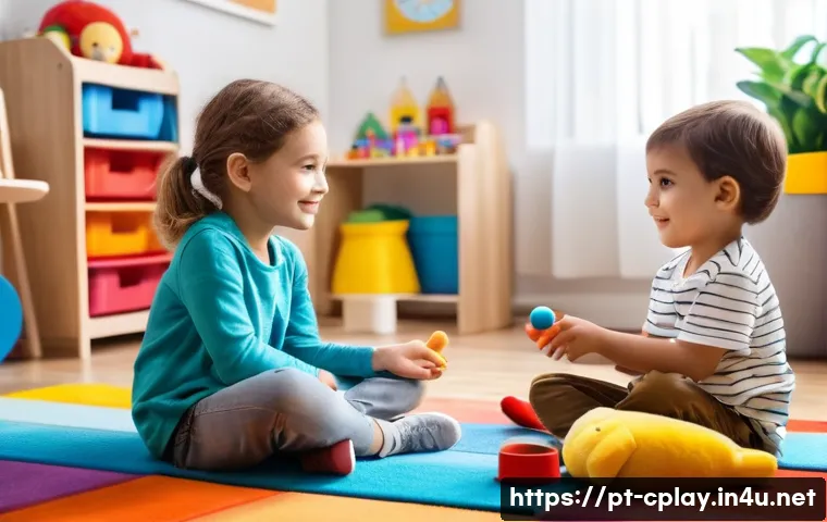 놀이치료사로서 자기계발 방법 - A warm and inviting therapy room scene focused on a playful child therapist attentively practicing a...