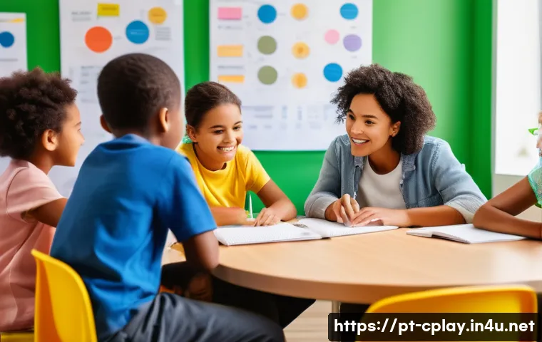 놀이치료사로서 팀워크 향상 방법 - A diverse team of professionals in a bright, modern therapy center, engaged in an open and lively di...