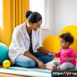 Home 22 놀이치료사 해외 취업 정보 - A professional play therapist conducting a therapy session with a young child wearing a diaper, in a...