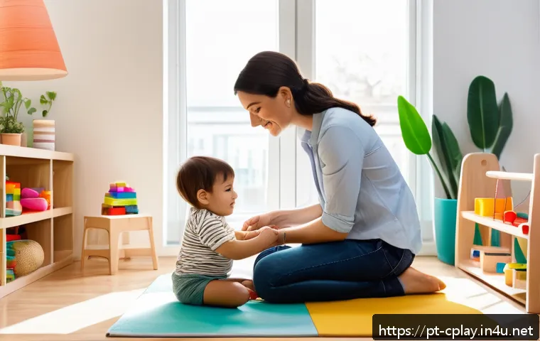 놀이치료사 경력직 이직 팁 - A warm and inviting therapy room for play therapy sessions, filled with colorful toys, soft cushions...