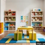 Home 23 놀이치료사로서의 직업적 성장 계획 - A warm and inviting therapeutic playroom designed for children aged 3 to 6 years old, featuring colo...